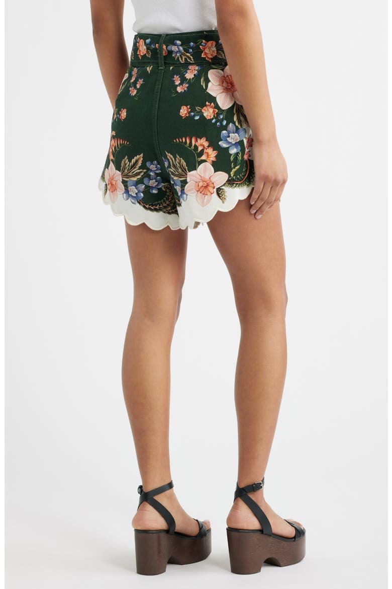 Berry Garden High Rise Belted Cotton Twill Shorts, Alternate, color, BERRY GARDEN BLACK