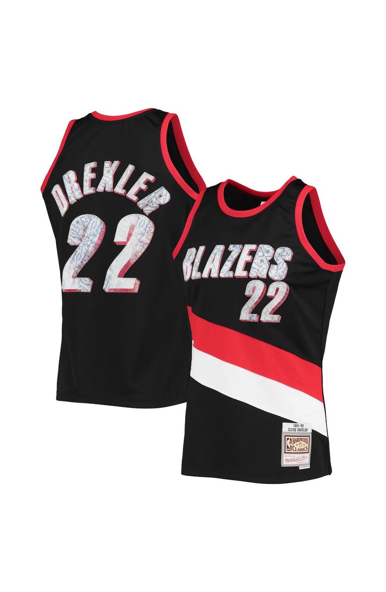Mitchell & Ness Men's Mitchell & Ness Clyde Drexler Black Portland Trail Blazers 1991/92 Hardwood Classics NBA 75th Anniversary Diamond Swingman Jersey, Main, color, 