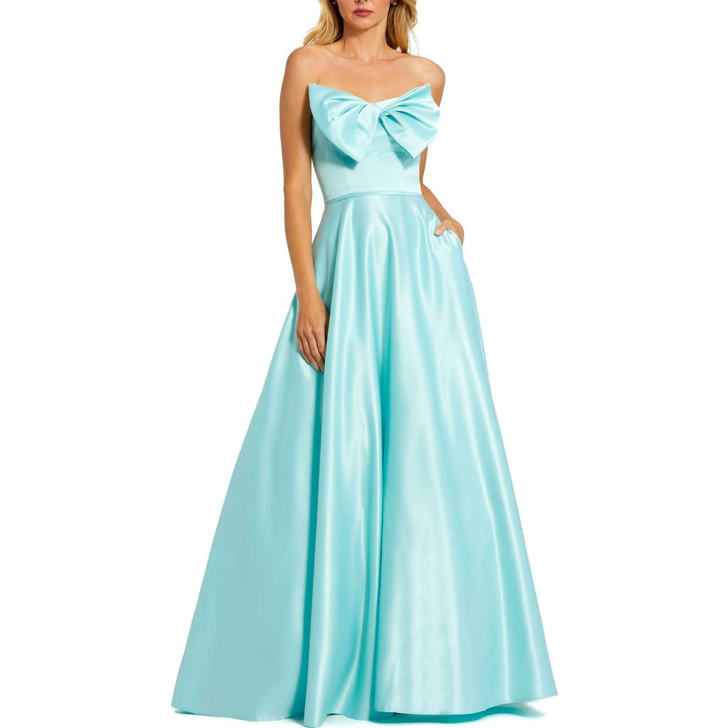 Mac Duggal Bow Detail Strapless A-line Gown In Aqua