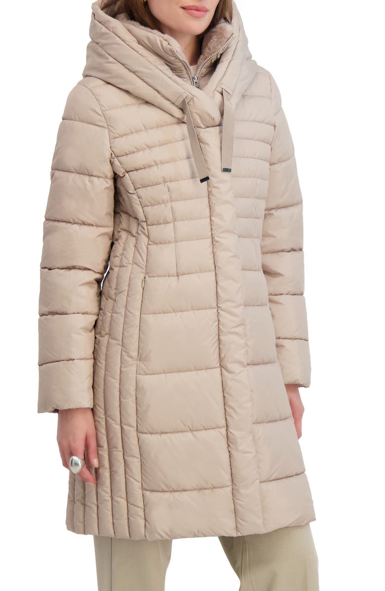 Tahari Casey Hooded Bib Puffer Coat, Alternate, color, Pale Oak
