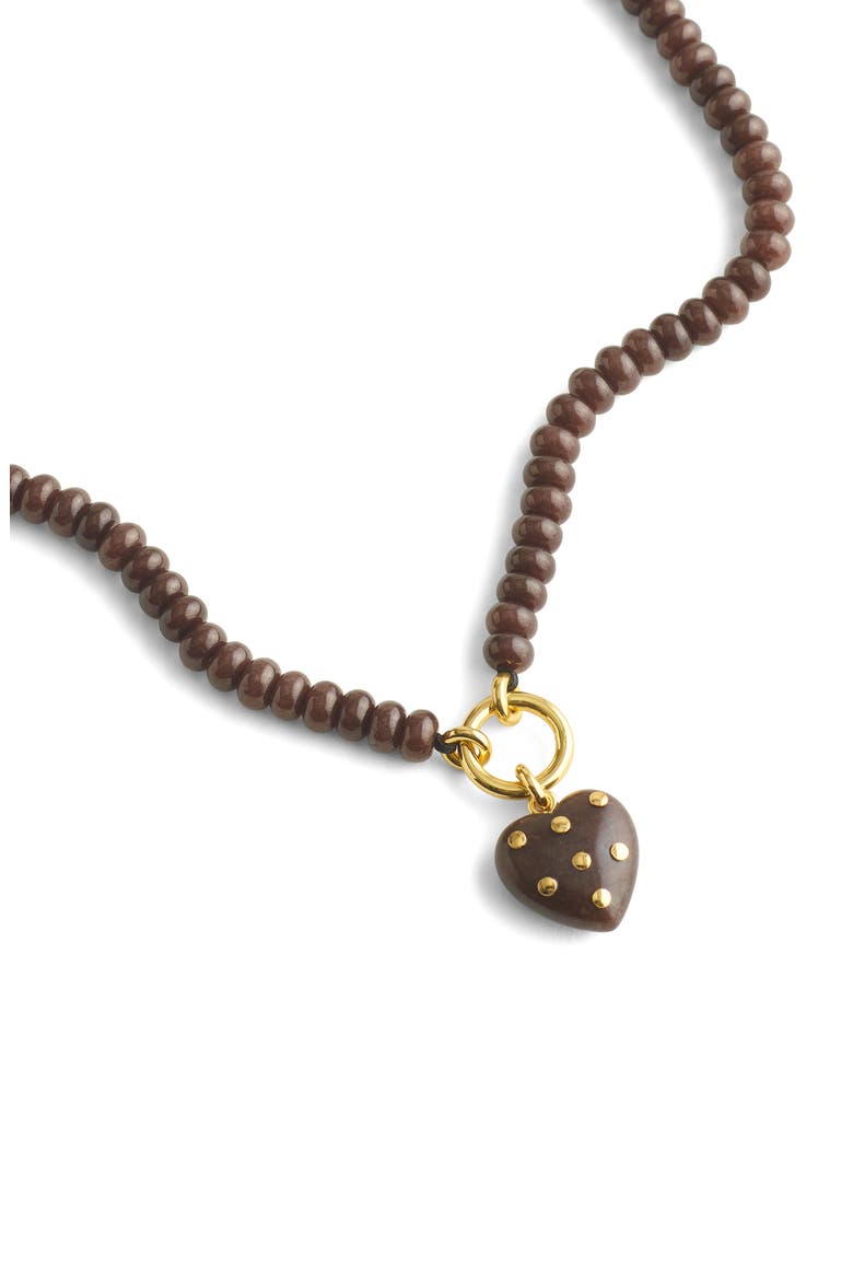 Polka Dot Stone Heart Pendant Beaded Necklace, Alternate, color, DARK CHICORY