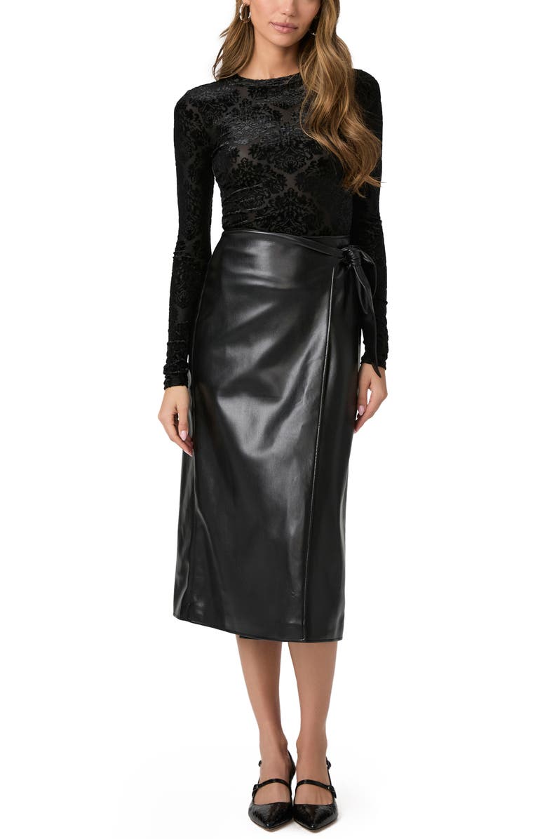 PAIGE Ogden Faux Leather Wrap Skirt, Alternate, color, Black