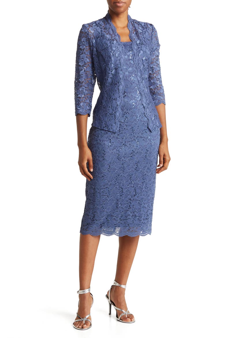 Lace Dress & Jacket Two-Piece Set, Main, color, WEDGEWOOD