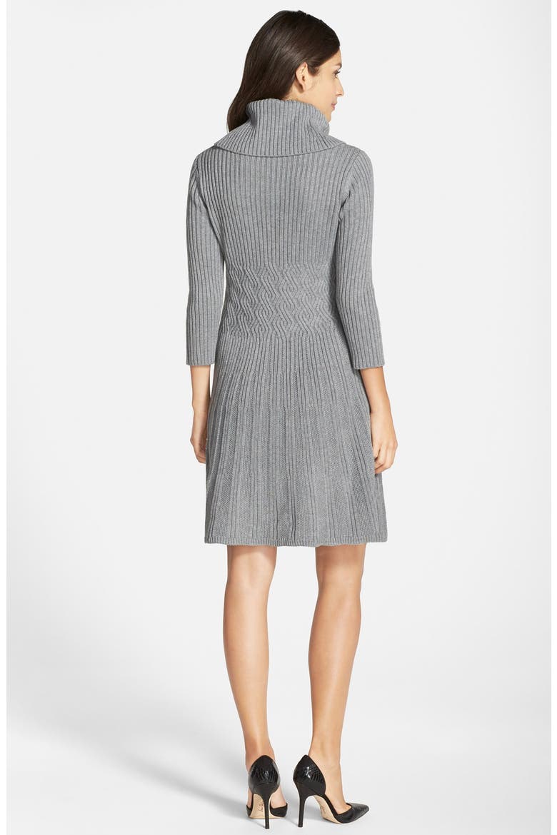 Cowl Neck Fit & Flare Sweater Dress, Alternate, color, HEATHER GREY
