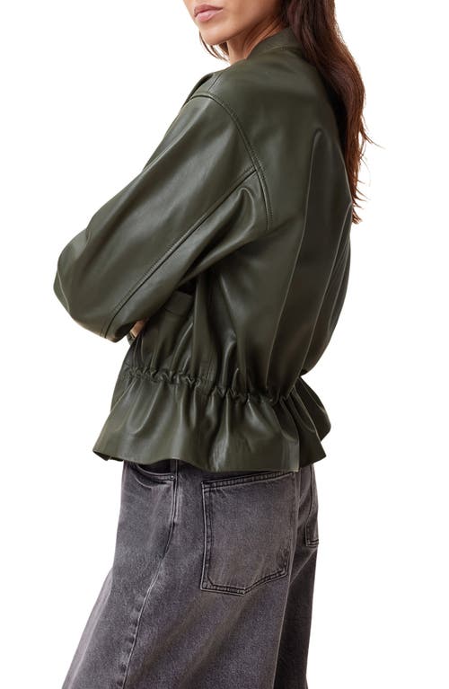 Allsaints Sofi Drawstring Leather Bomber Jacket In Military Green