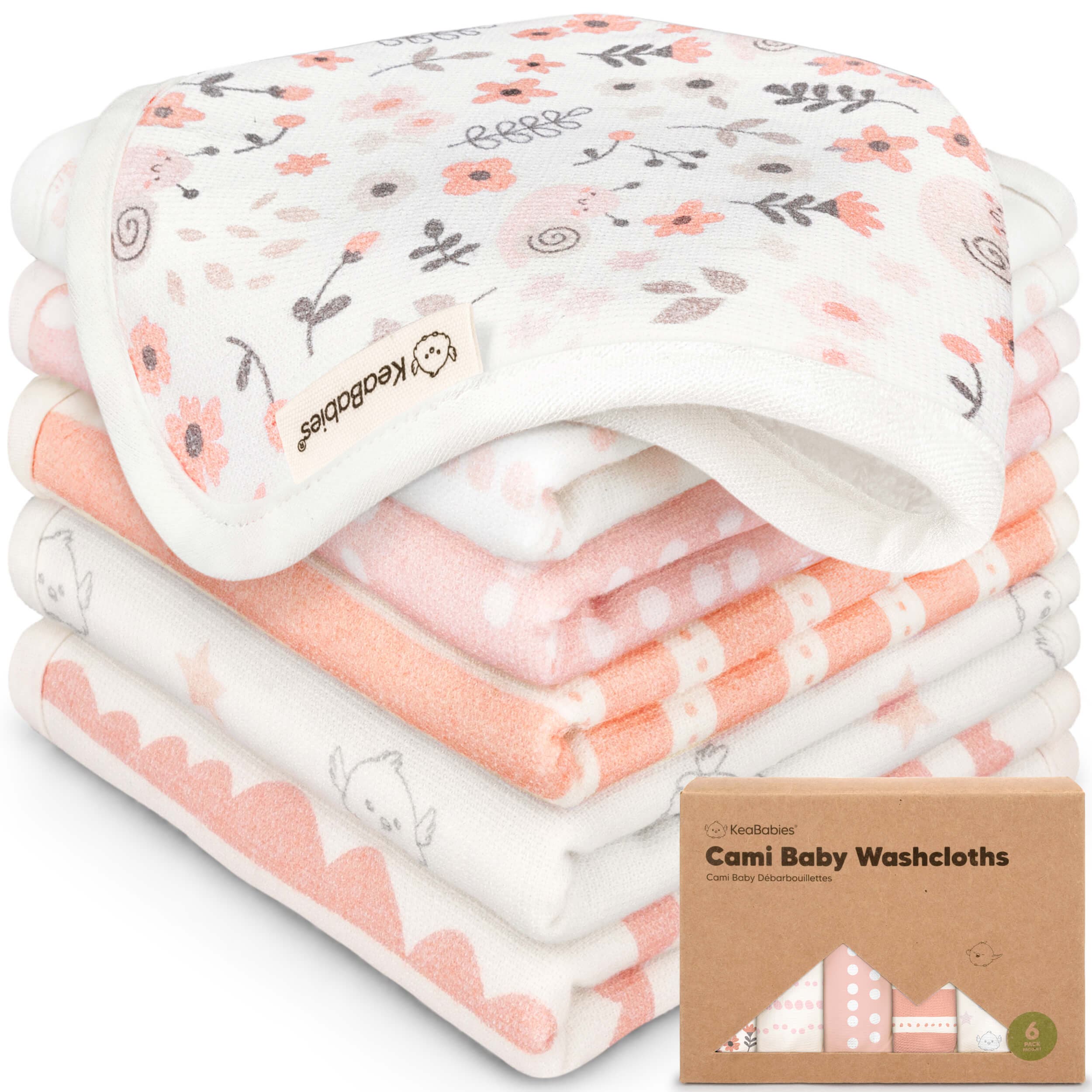 KeaBabies 6-Pack Cami Baby Washcloths in Sweet Charm 