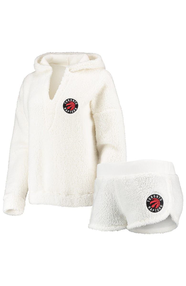 CONCEPTS SPORT Women's Concepts Sport Cream Toronto Raptors Fluffy Long Sleeve Hoodie Top & Shorts Sleep Set, Alternate, color,