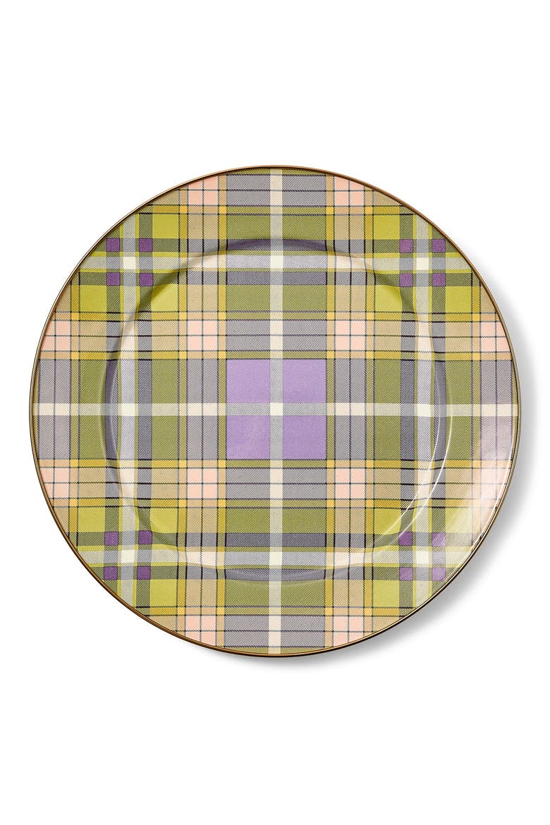 Tartan Violet Enameled Steel Charger Plate, Main, color, TARTAN VIOLET