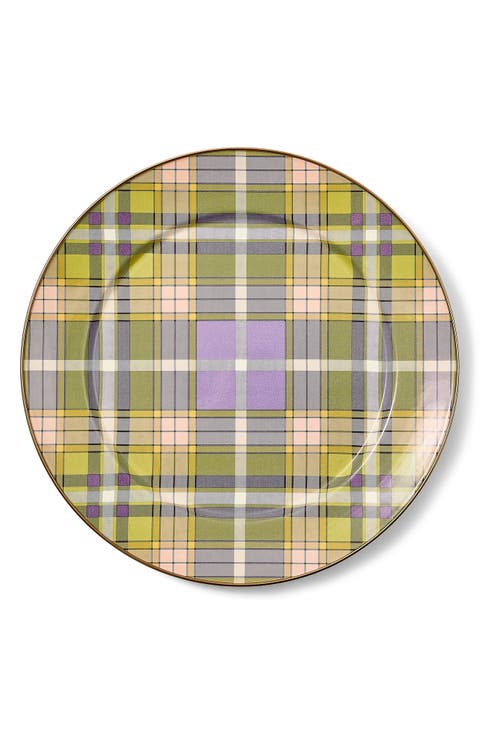Tartan Violet Enameled Steel Charger Plate
