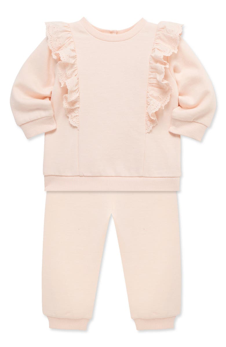 Little Me Eyelet Ruffle Sweatshirt & Sweatpants Set, Alternate, color, Pink