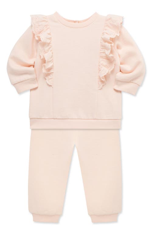 Little Me Eyelet Ruffle Sweatshirt & Sweatpants Set In Pink
