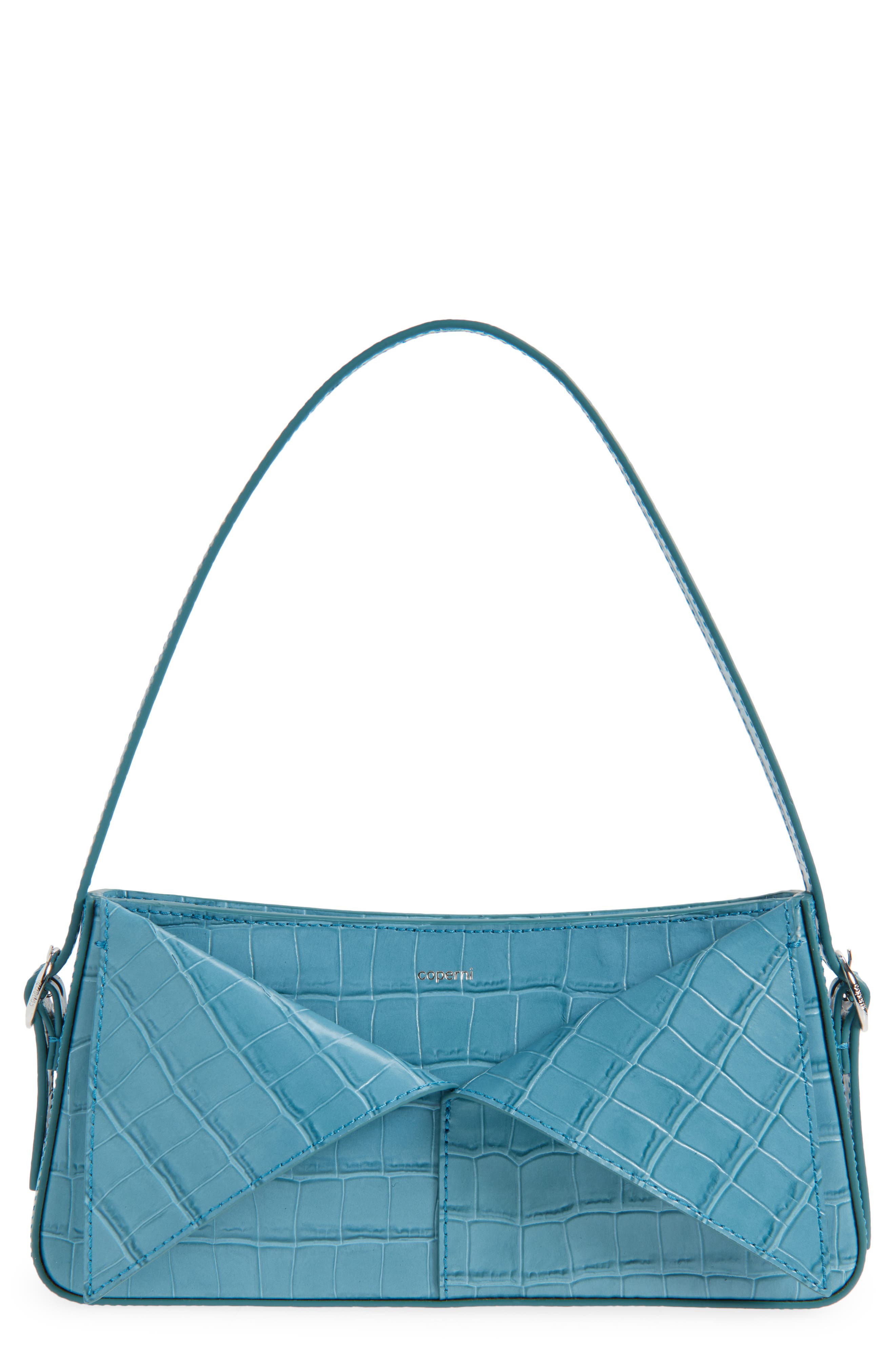Coperni Croc Embossed Leather Baguette Bag In Blue