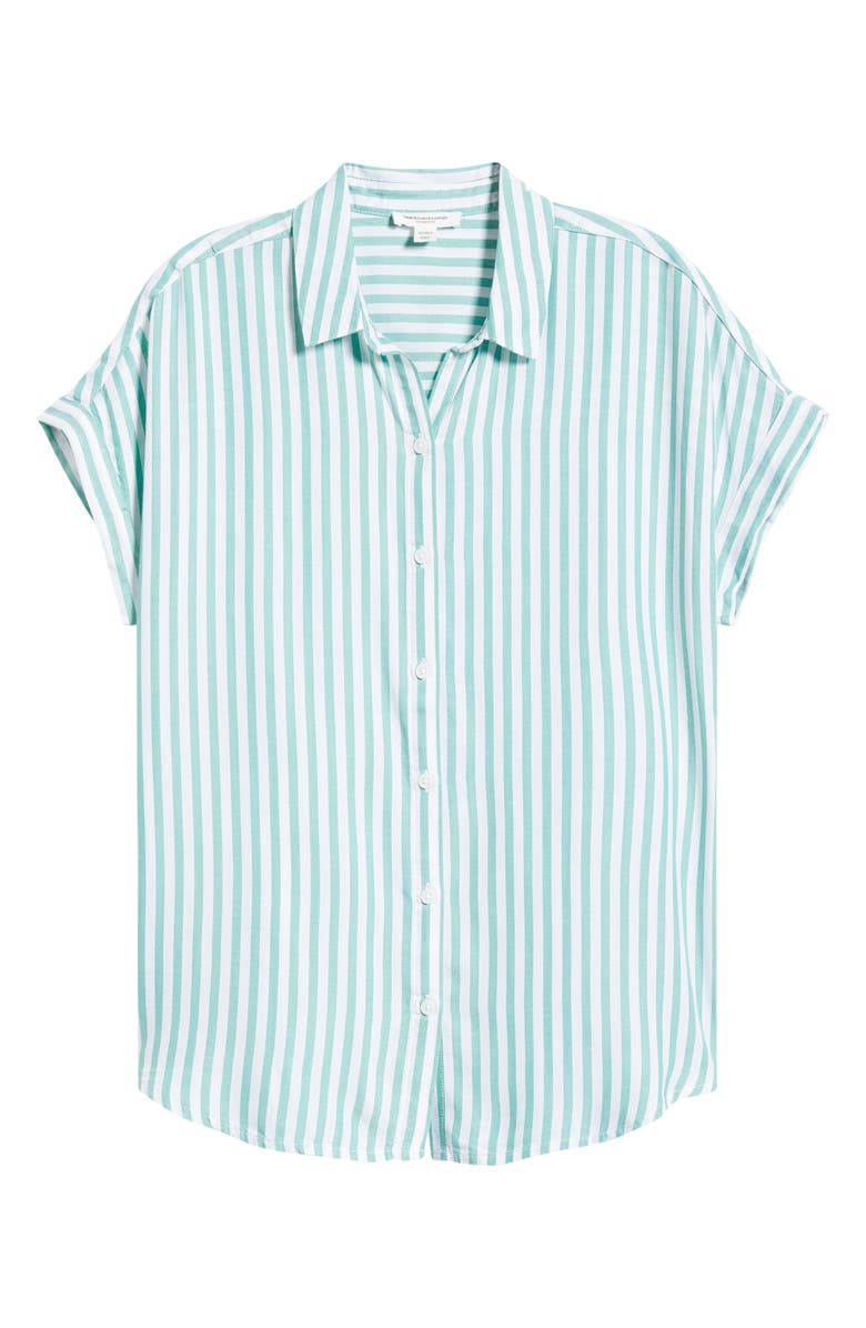 beachlunchlounge Kenzie Stripe Short Sleeve Button-Up Shirt, Main, color, Lucky Clover