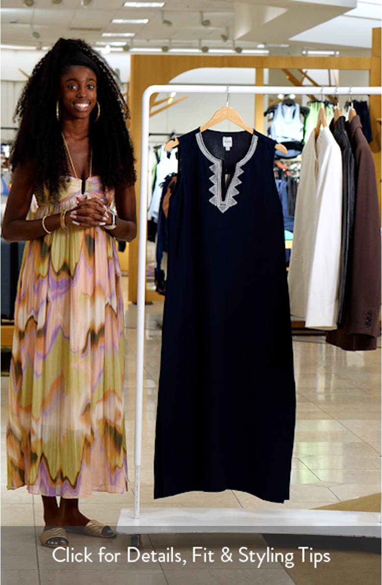 Sunset Soirée Embroidered Linen Blend Sundress, sales video thumbnail