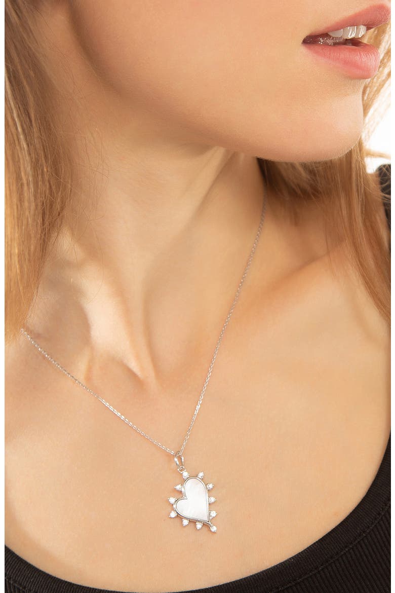 Sterling Silver Mother-of-Pearl Heart Pendant Necklace, Alternate, color, SILVER