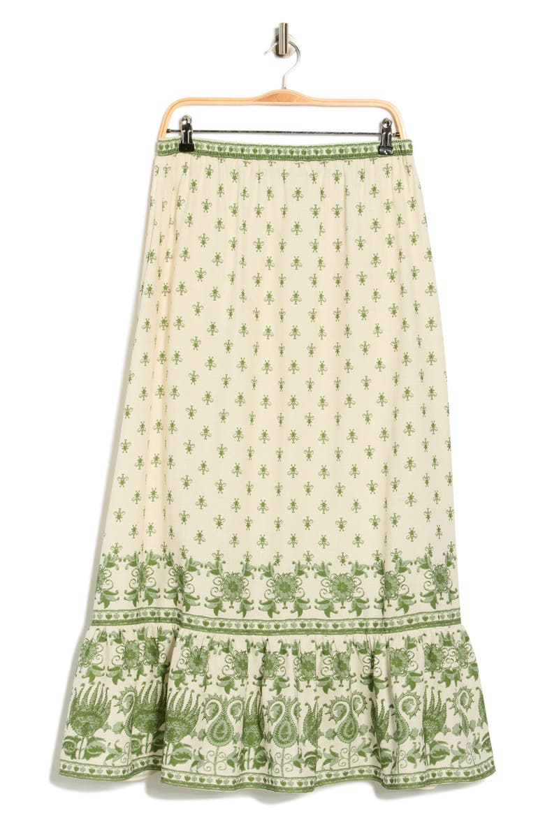 Border Print Pull-On Maxi Skirt, Alternate, color, CREAM/ GREEN RUSTIC LOOM