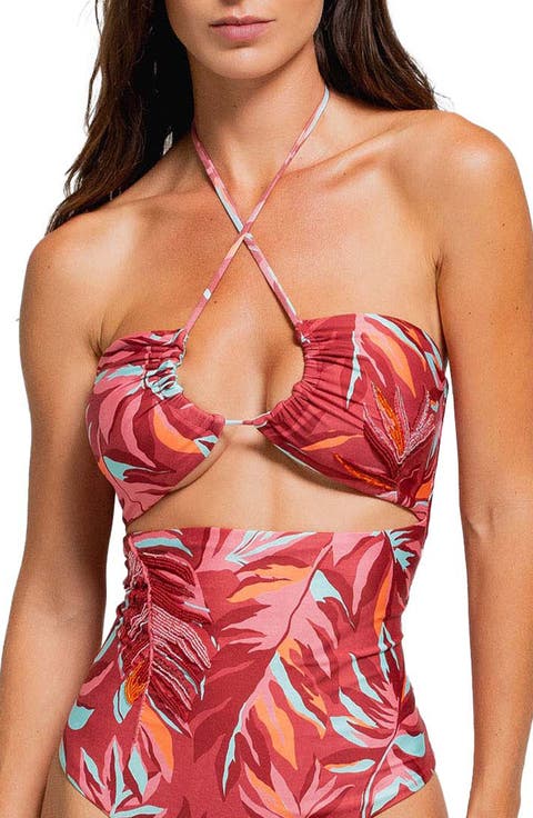 Beaded Asymmetric Cutout One-Piece Swimsuit