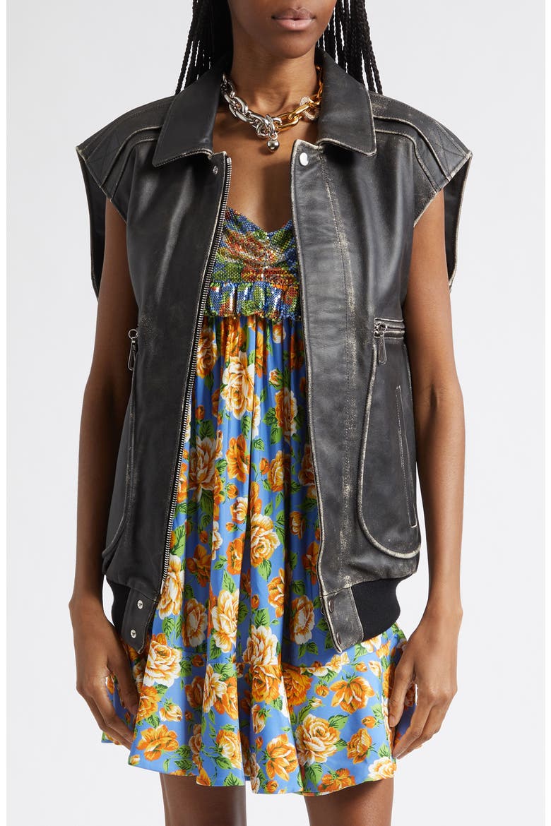 Weathered Leather Vest, Main, color, BLACK