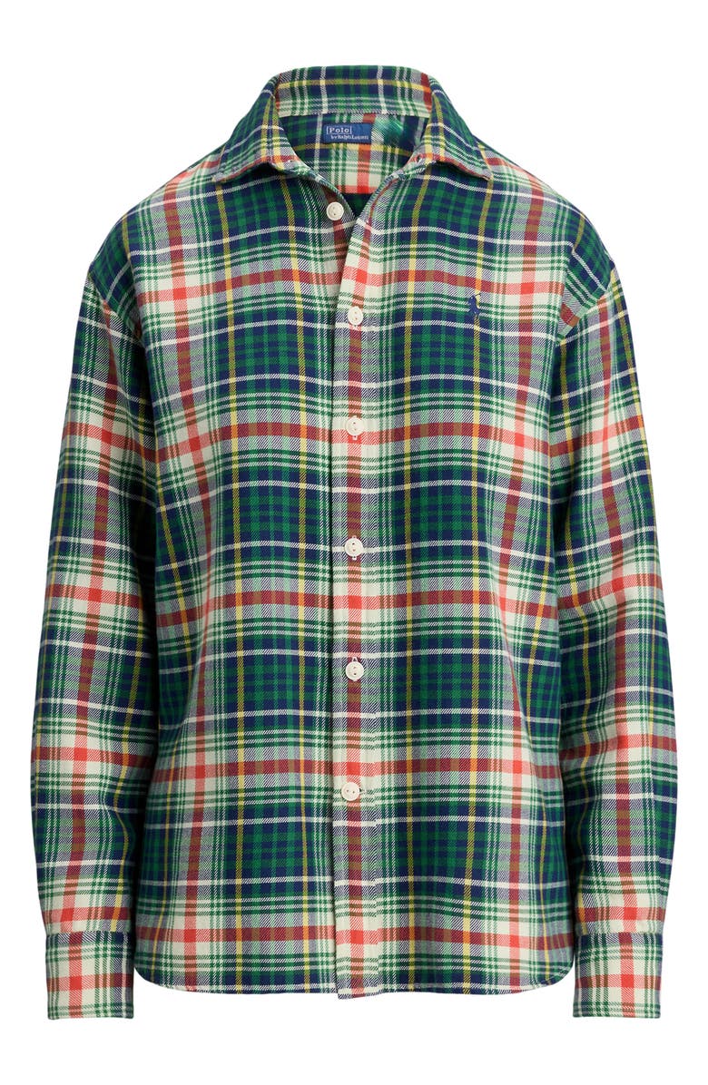 Polo Ralph Lauren Plaid Cotton Flannel Button-Up Shirt, Alternate, color, Cream-Navy-Green Multi