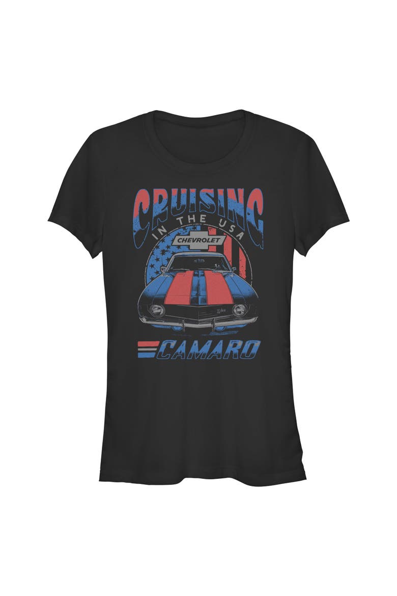 Junior's Camaro Cruising in the USA Short Sleeve Graphic T-Shirt, Main, color, Black