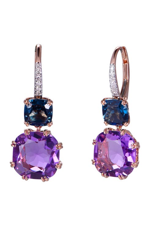 Amethyst & London Blue Topaz Earrings with Diamonds
