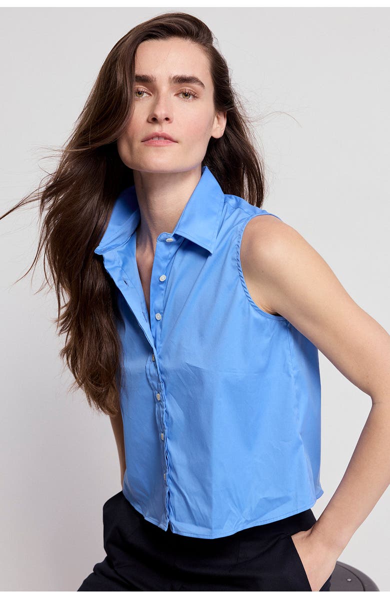 The Shirt by Rochelle Behrens The Boxy Cropped Sleeveless Shirt, Main, color, French Blue