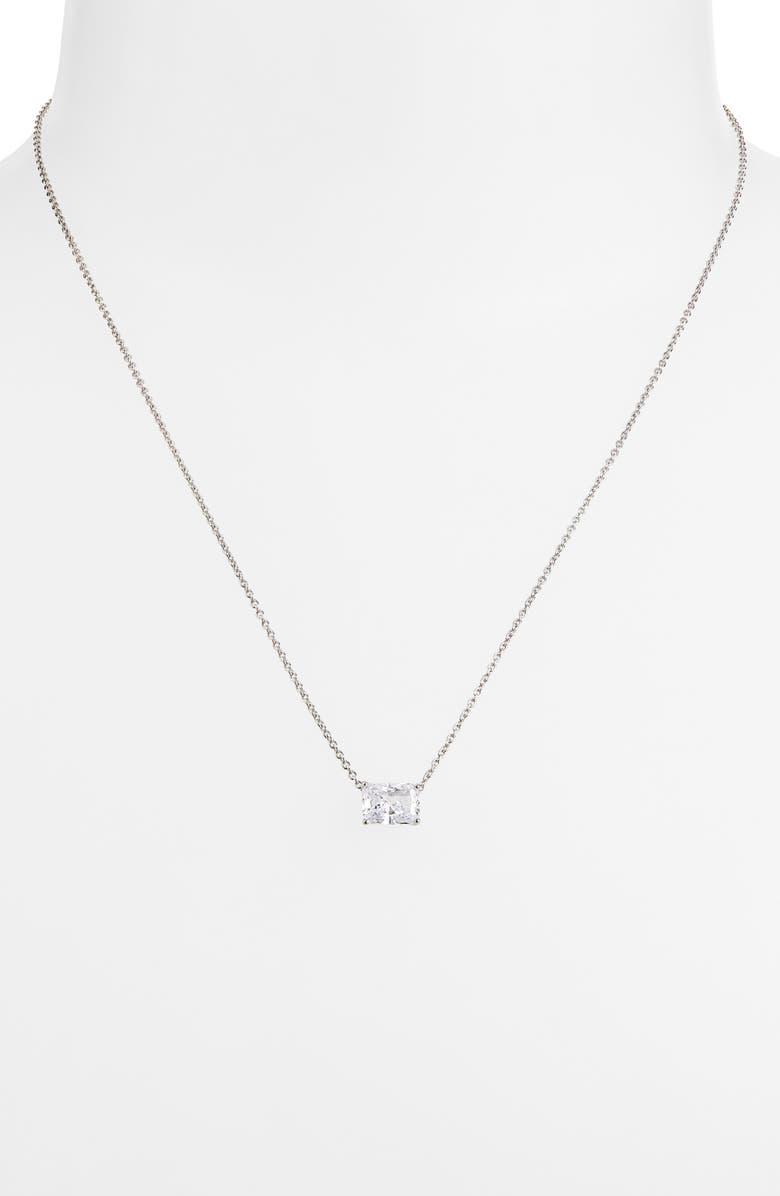 Nadri Modern Love Emerald Cut CZ Pendant Necklace, Alternate, color, Rhodium