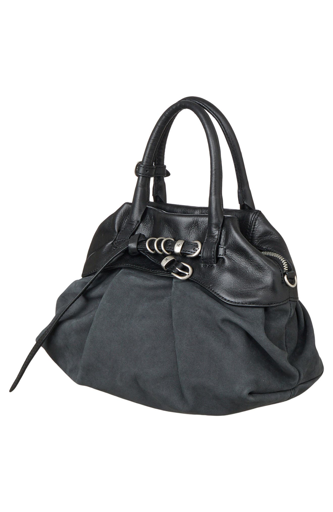 Soft Grandma Layered Mini Leather Bag, Alternate, color, BLACK PULLUP DARK OLIVE SUEDE