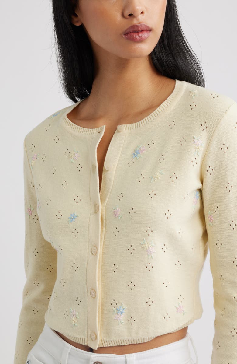 LoveShackFancy Paelynn Floral Embroidered Pointelle Cardigan, Alternate, color, Daylily