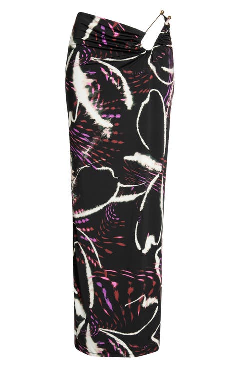 Aven Abstract Floral Print Maxi Skirt