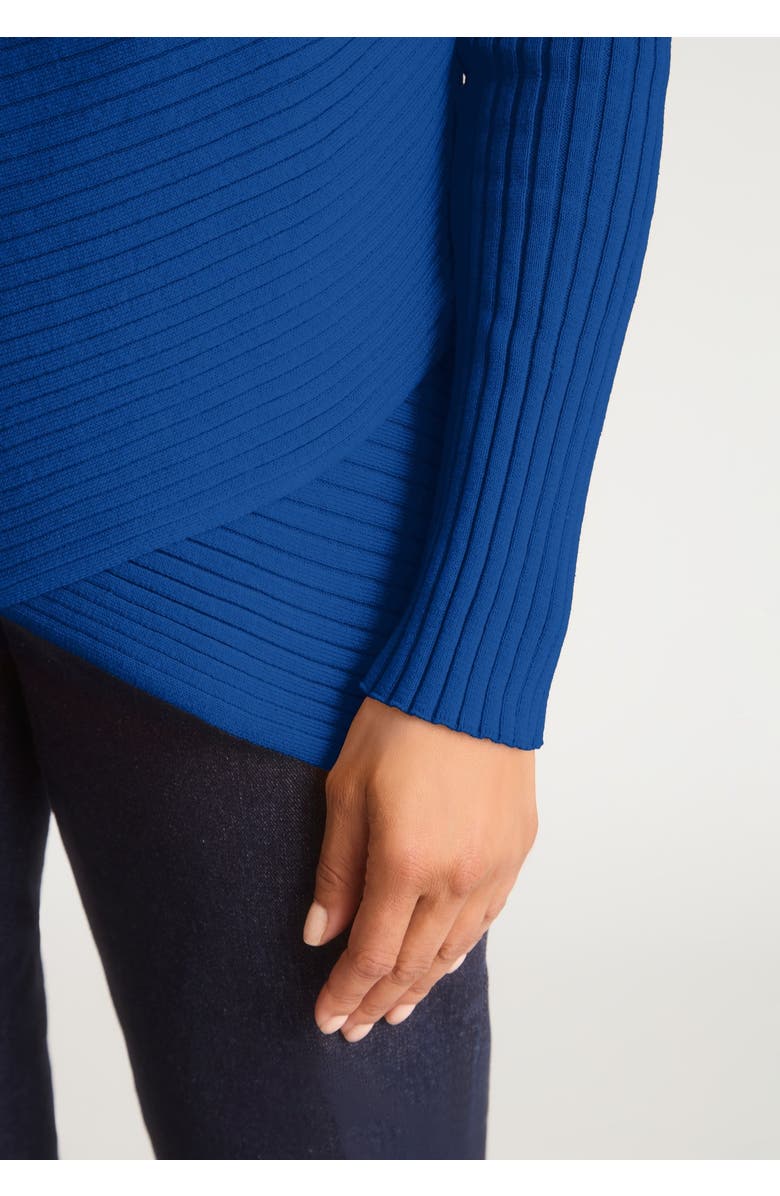 Jessica London Ribbed Crossover Crewneck, Alternate, color, Dark Sapphire