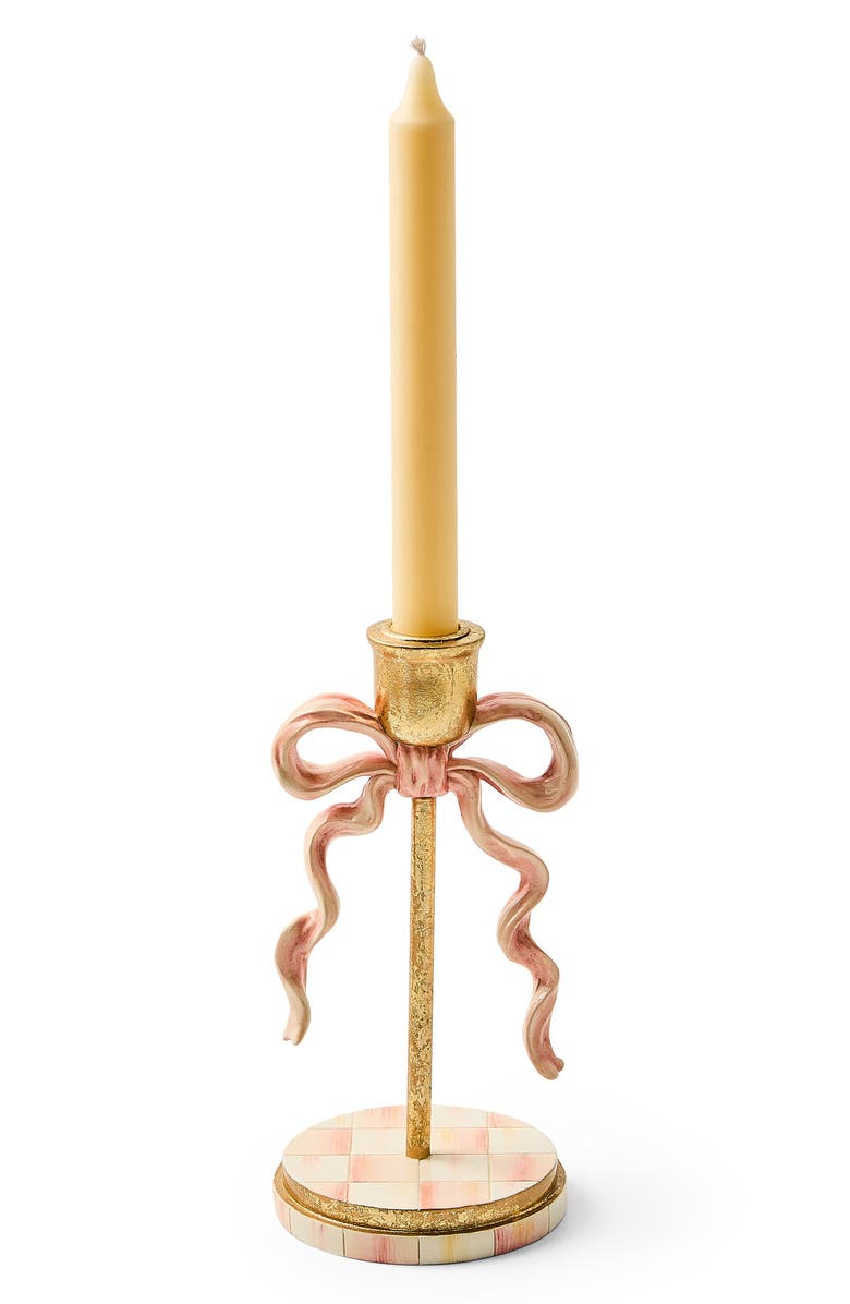 MACKENZIE CHILDS It's All About the Bow Candle & Candleholder, Alternate, color, Pink/ Gold Multi