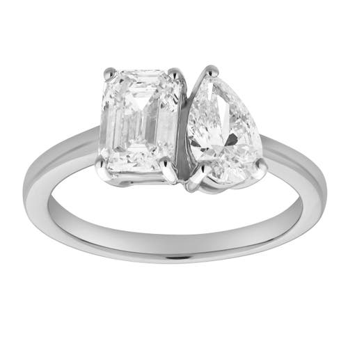 Luvmyjewelry Evermore 14k Gold Toi Et Moi Emerald And Pear Lab Grown Diamond Ring In 14k White Gold