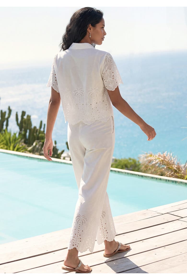 Palm Eyelet Hem Pants, Alternate, color, White