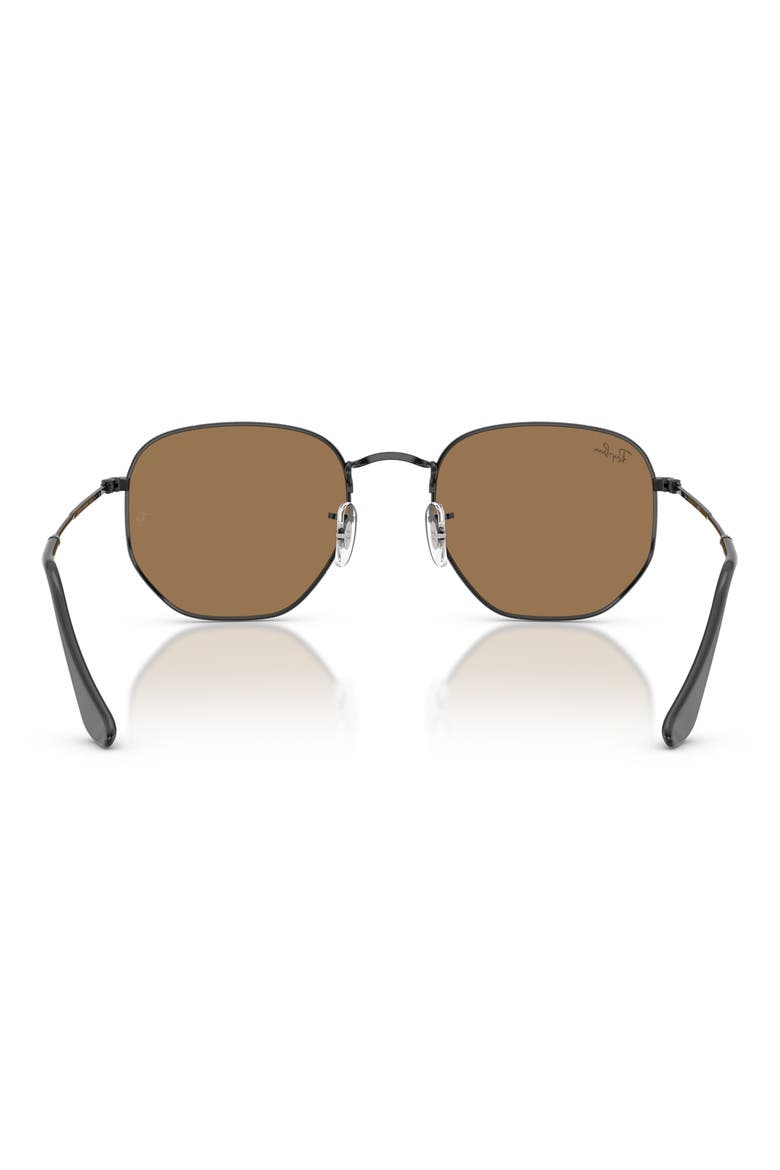 54mm Hexagonal Flat Lens Sunglasses, Alternate, color, BLACK / BROWN MIRROR BRONZE