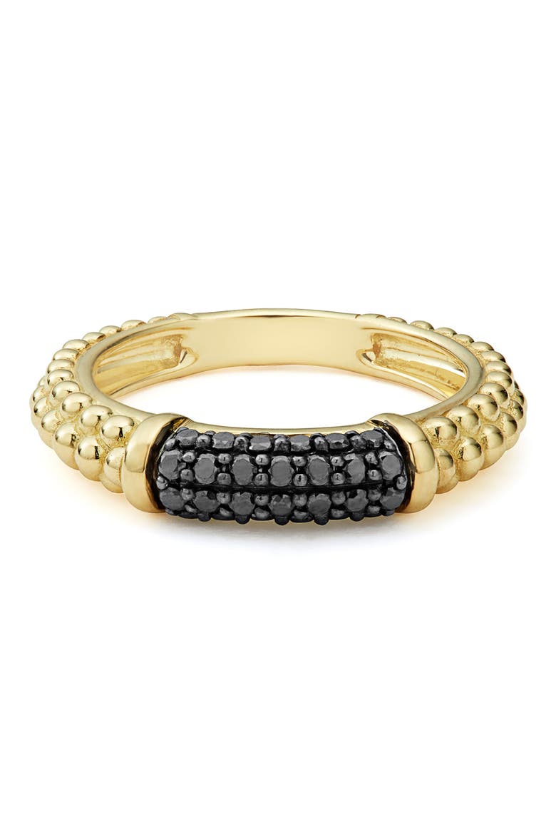 Gold & Black Caviar Black Diamond Pavé Stacking Ring, Alternate, color, GOLD