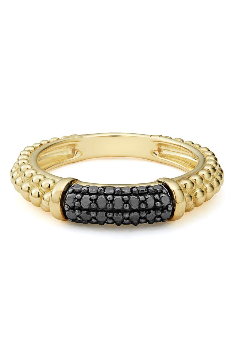 LAGOS Gold & Black Caviar Black Diamond Pavé Stacking Ring, Alternate, color, Gold