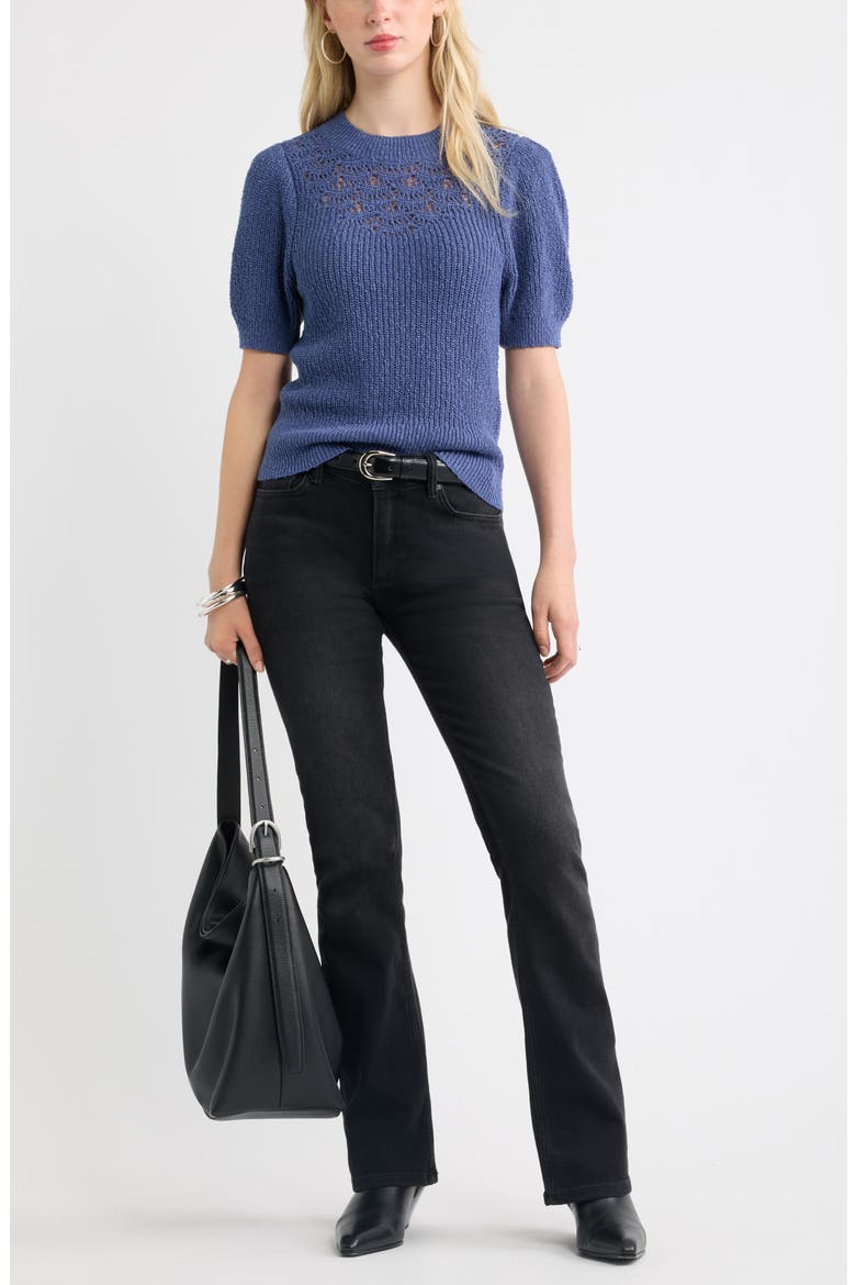 Pointelle Short Sleeve Cotton Sweater, Alternate, color, BLUE INDIGO