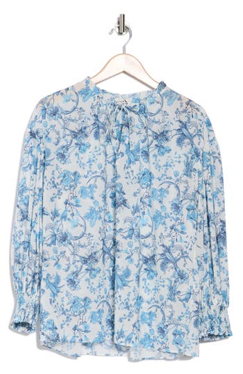 Alice And Olivia Julius Floral-print Silk-blend Crepe De Chine Blouse In Blue
