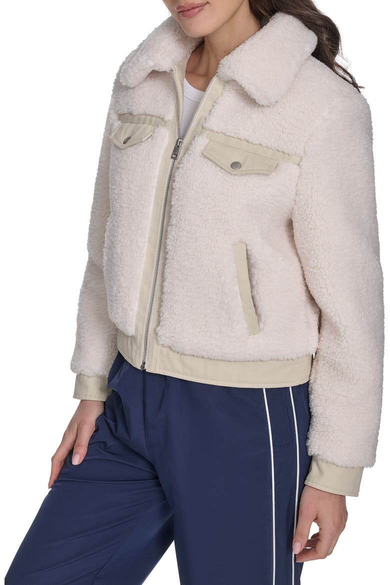 Fleece & Denim Bomber Jacket, Alternate, color, CREAM