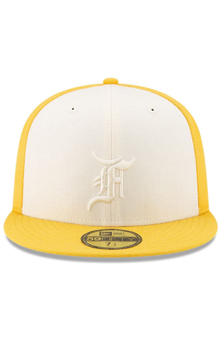 New Era x Fear of God Men's New Era x Fear of God Cream/Gold Essentials Trucker 59FIFTY Fitted Hat, Alternate, color, 