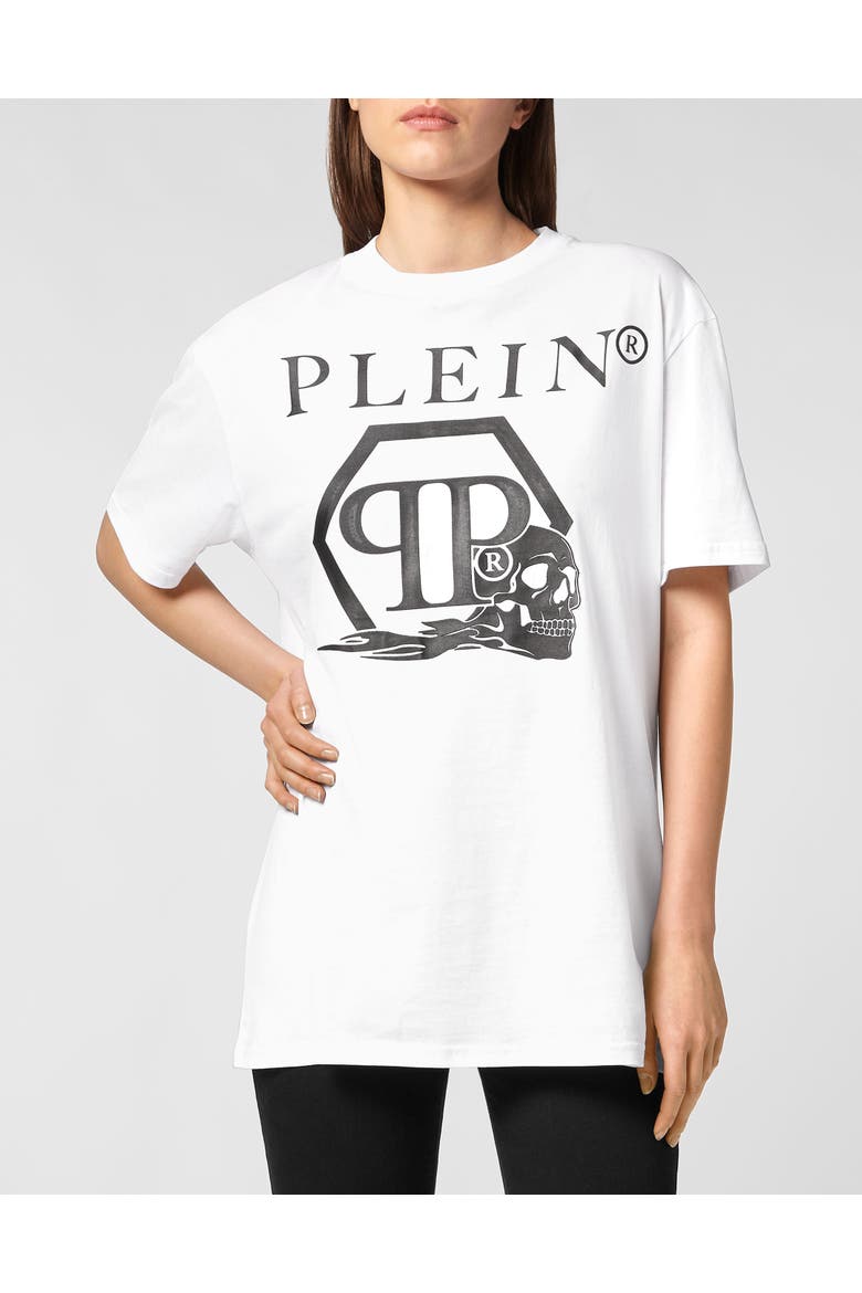 T-Shirt Round Neck Skull And Plein Unisex, Alternate, color, white