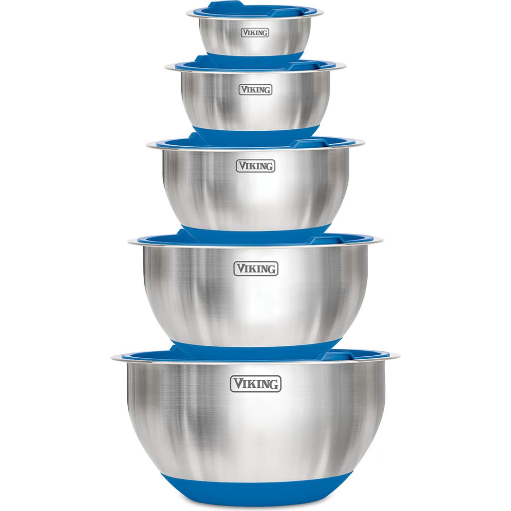 Viking 10-piece Stainless Steel Mixing Bowl Set With Lids In Blue