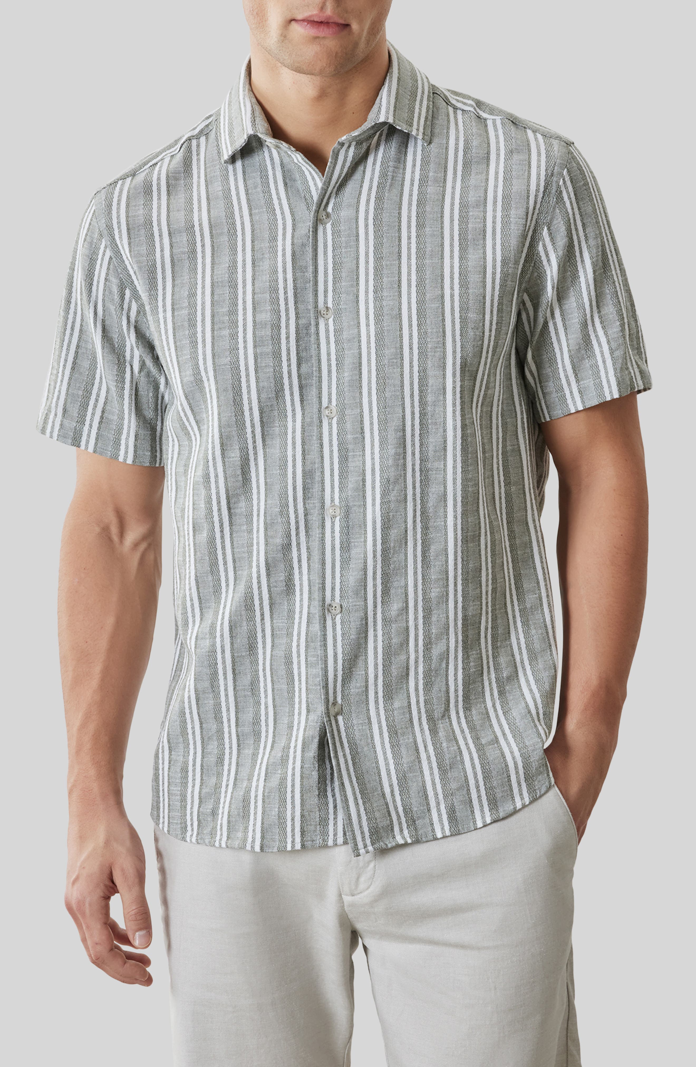 Daiki Stripe Short Sleeve Button-Up Shirt