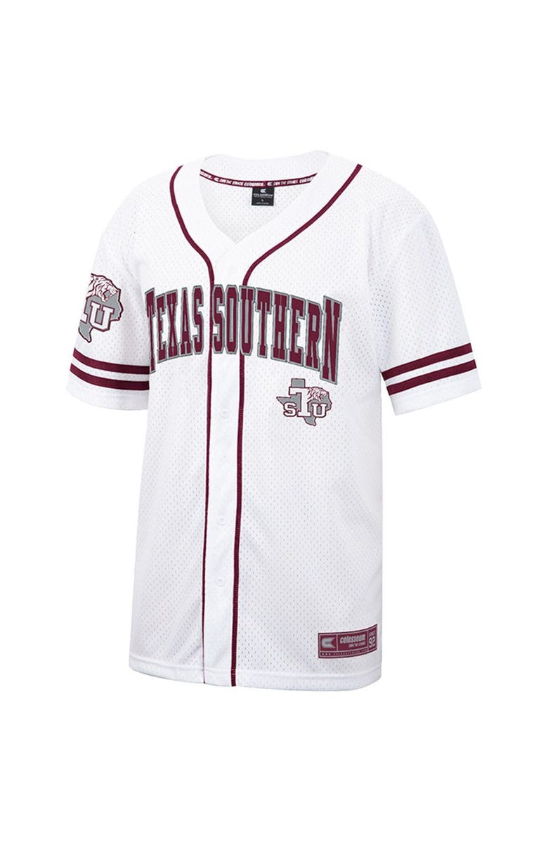COLOSSEUM Men's Colosseum White Texas Southern Tigers Free Spirited Mesh Button-Up Baseball Jersey, Alternate, color, 