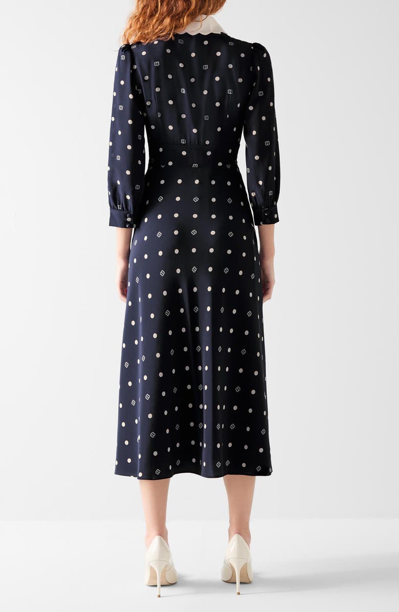 LK Bennett Enya Contrast Long Sleeve Silk Maxi Dress, Alternate, color, Navy