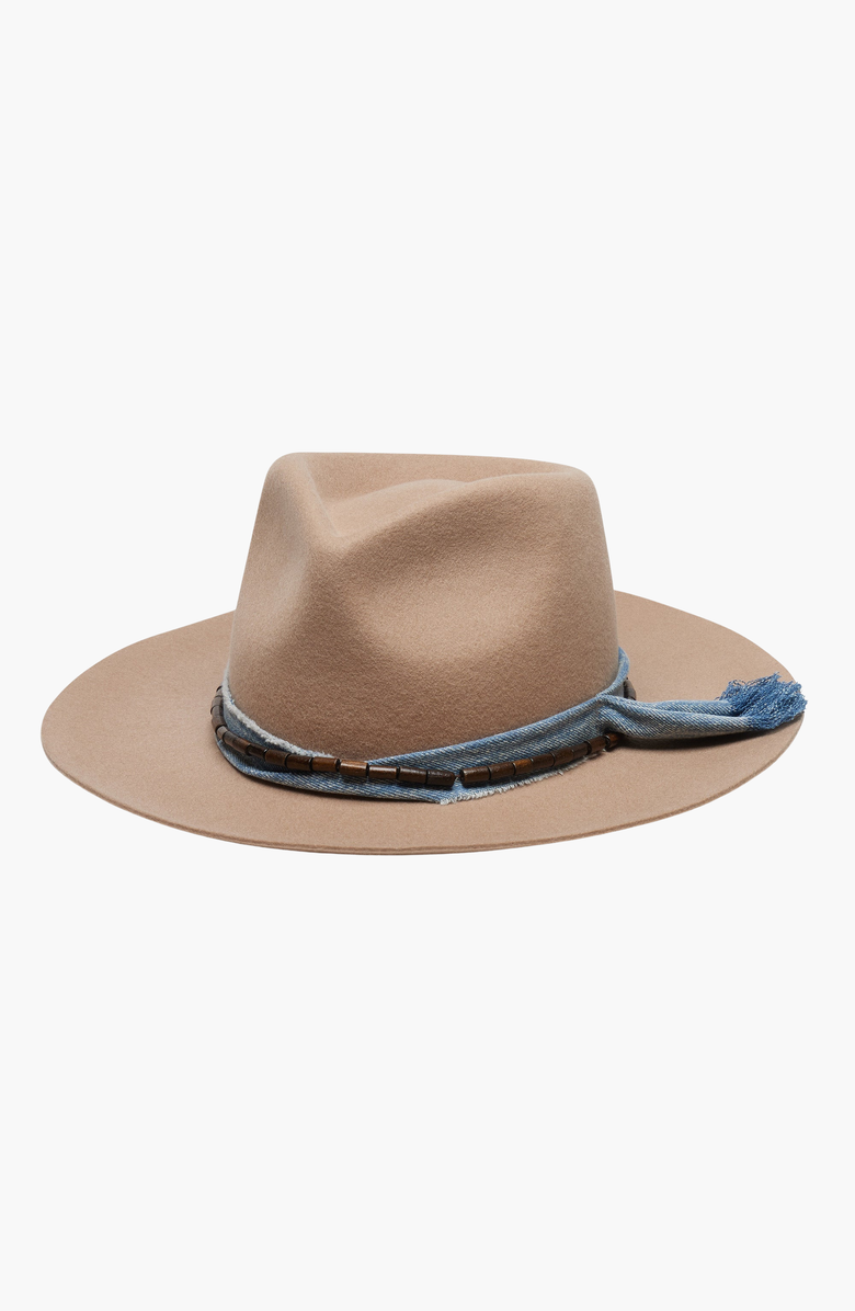 W Y E T H Denim Wrap Beaded Trim Scout Fedora, Main, color, Taupe