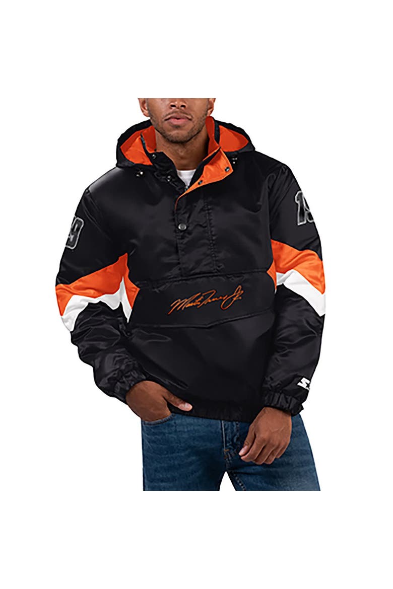 Men's Starter Black Martin Truex Jr Home Team Satin Half-Zip Hoodie Jacket, Alternate, color, Black