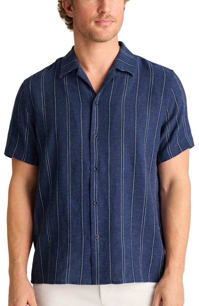 Bonobos Riviera Stripe Linen Blend Camp Shirt, Main, color, Indy Linen Stripe As Header