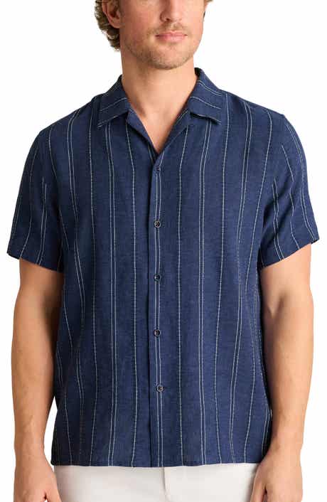 Riviera Stripe Linen Blend Camp Shirt
